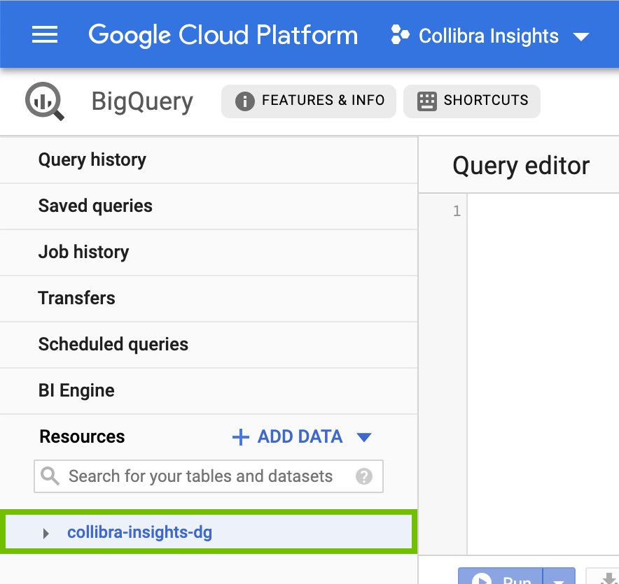 Location of the collibra-insignts-dg bucket in Google BigQuery